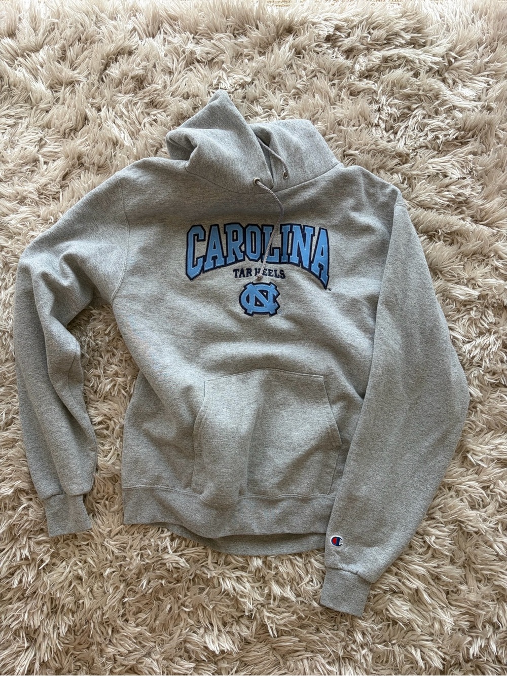 Champion Gray Carolina Tar Heels Crewneck Hoodie with Light Blue Logo